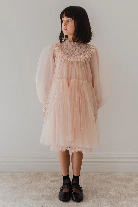 Petite Amalie Blush French Lace Tulle Babydoll Dress