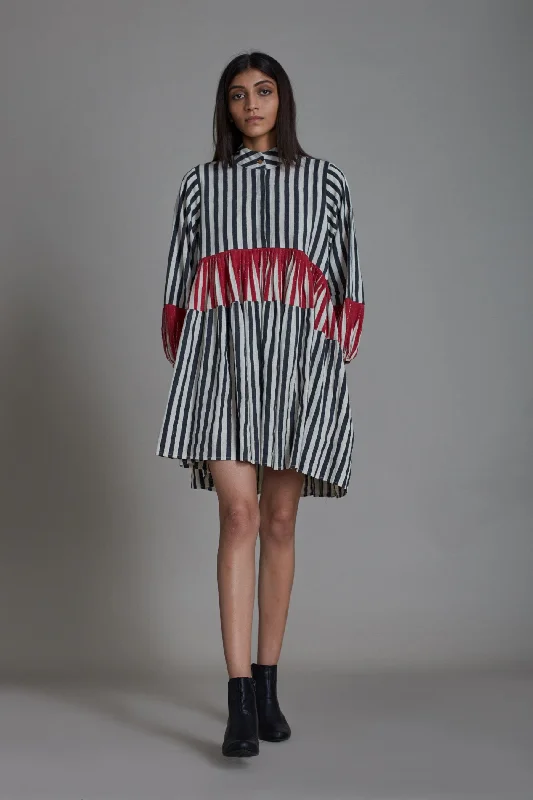 Uno Stripe Dress-Black with Red (Ready to Ship)