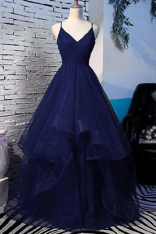 Shiny V Neck Navy Blue Long Prom Dresses, Fluffy Navy Blue Formal Evening Dresses, Sparkly Ball Gown,DS4418 Shiny V Neck Navy Blue Long Prom Dresses, Fluffy Navy Blue Formal Evening Dresses, Sparkly Ball Gown,DS4418
