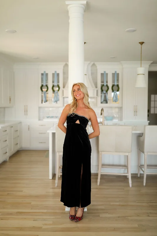 Haven Strapless Dress - Black Velvet