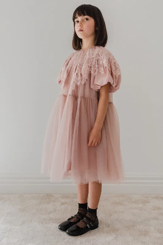 Petite Amalie Mauve Lace Collar Tulle Babydoll Dress