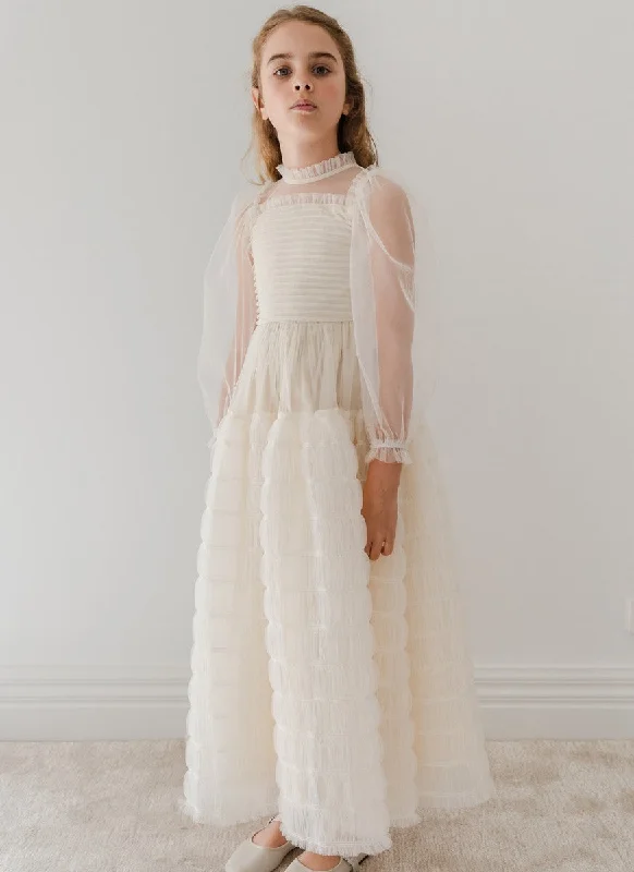 Petite Amalie Cream Smocked Tulle Dress