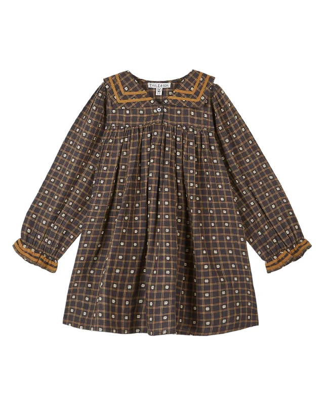 Emile Et Ida Navy Floral Checks Collar Dress