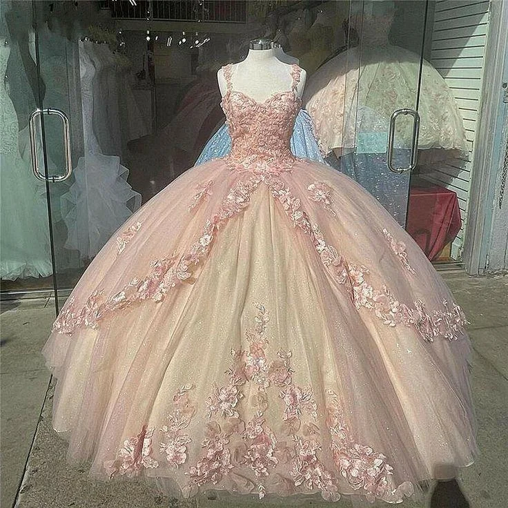 Pink Sparkly Quinceanera Prom Dresses Lace Flower Sweet 16 Tulle Party Ball Gown ,DS4394 Pink Sparkly Quinceanera Prom Dresses Lace Flower Sweet 16 Tulle Party Ball Gown ,DS4394
