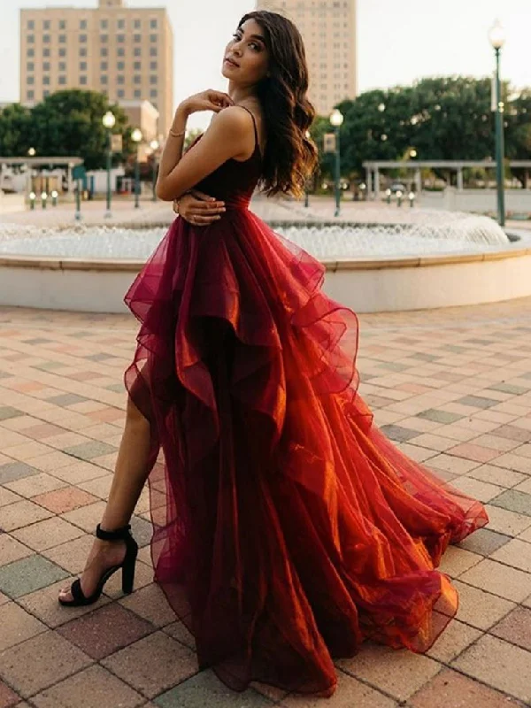 Pretty High Low Burgundy Long Prom Dresses, Wine Red High Low Formal Dresses, Fluffy Burgundy Evening Dresses,DS4425 Pretty High Low Burgundy Long Prom Dresses, Wine Red High Low Formal Dresses, Fluffy Burgundy Evening Dresses,DS4425
