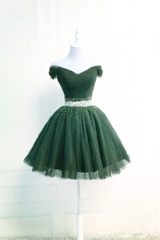Off the shoulder green tulle short homecoming dress    cg20190
