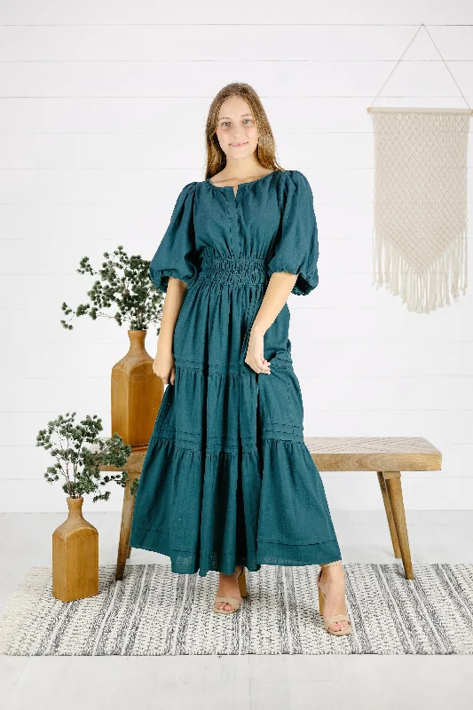 Abril Maxi Dress - Teal Casual Maxi Dress with Pockets