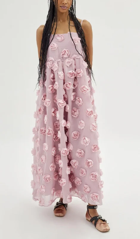 APPLIQUE A-LINE MAXI DRESS IN PINK Stylish One-Shoulder Maxi Dress