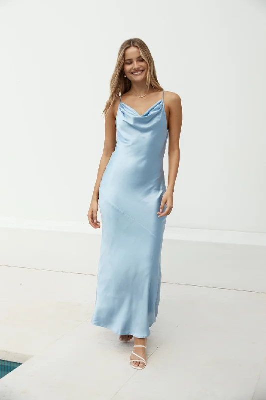 Ariella Satin Maxi Dress Blue Fashionable Chiffon Maxi Dress