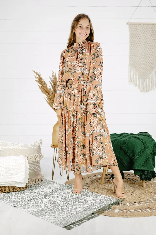 Betsy Floral Maxi Dress - Dusty Clay Trendy A-Line Maxi Dress