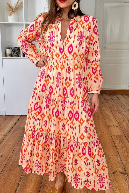 Blue Zone Planet | Orange Western Abstract Geometric Printed Maxi Dress Comfortable Flowy Maxi Dress Blue Zone Planet | Orange Western Abstract Geometric Printed Maxi Dress Comfortable Flowy Maxi Dress