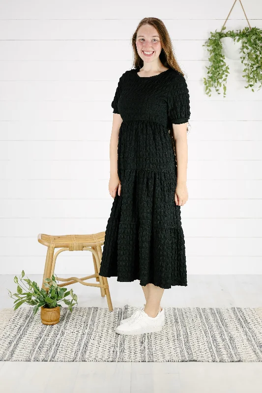 Charity Textured Maxi Dress - Black Comfortable Bohemian Maxi Dress