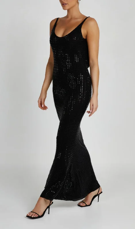 CHESSIE BLACK SEQUIN MAXI DRESS Comfortable Cotton Maxi Dress