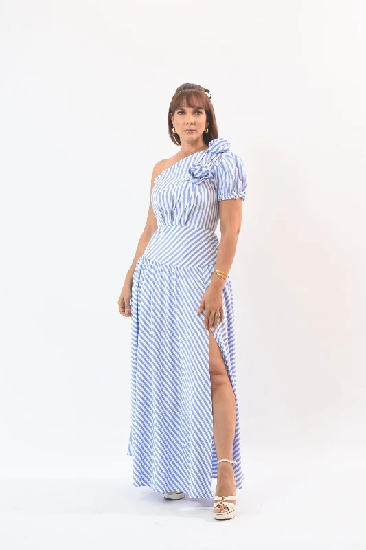 Chic Day Maxi Dress Blue Elegant Maxi Dress with Belt