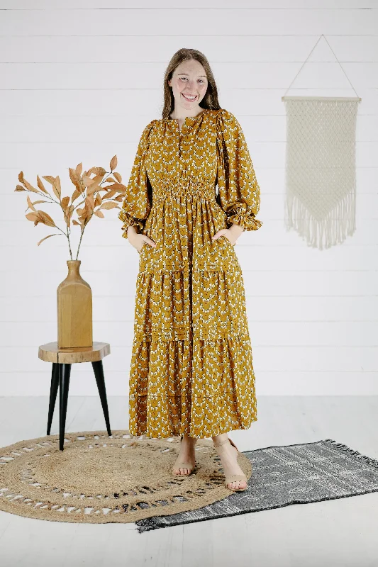 Darbee Maxi Dress - Mustard Elegant Pleated Maxi Dress