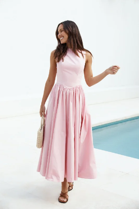 Dawn’s Embrace Maxi Dress Pink Cozy Open-Back Maxi Dress