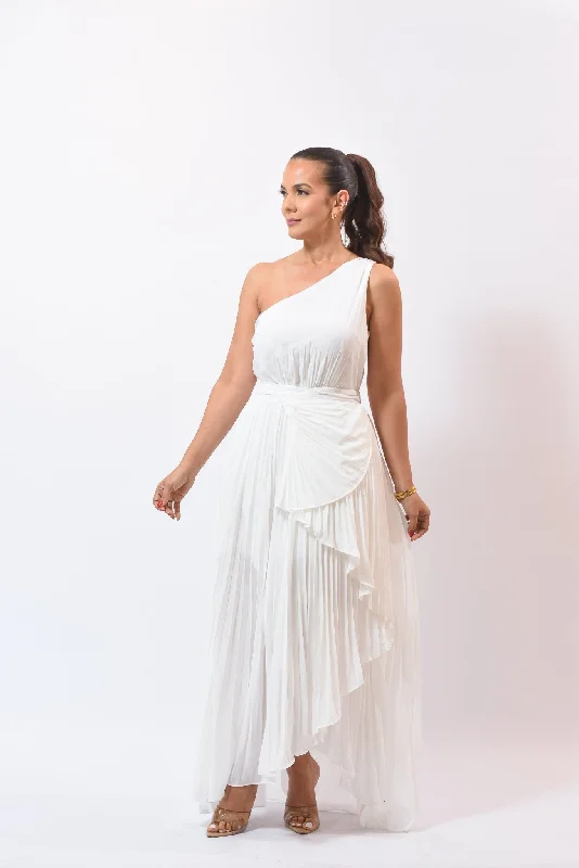 Elegant Maxi Dress White Comfortable Fit-and-Flare Maxi Dress