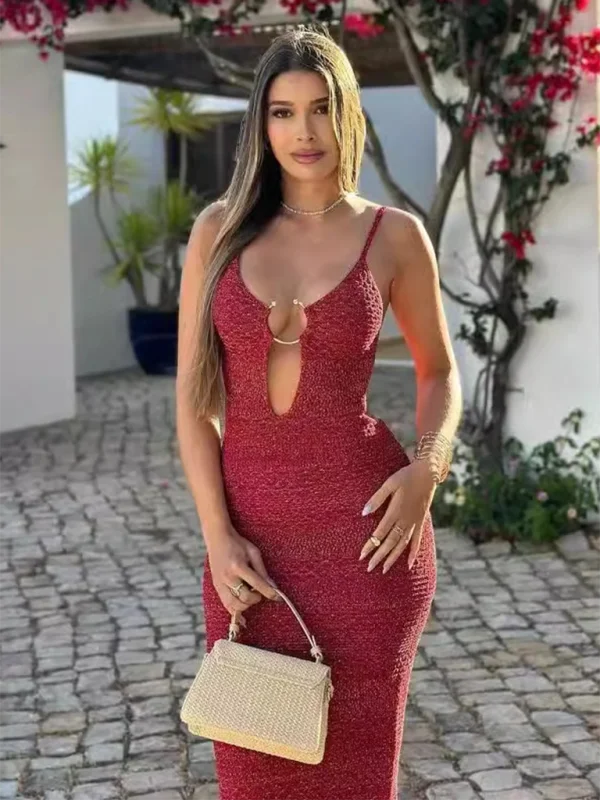 Blue Zone Planet |  Emma's Metallic Embellished Strappy Maxi Dress Fashionable High-Low Maxi Dress