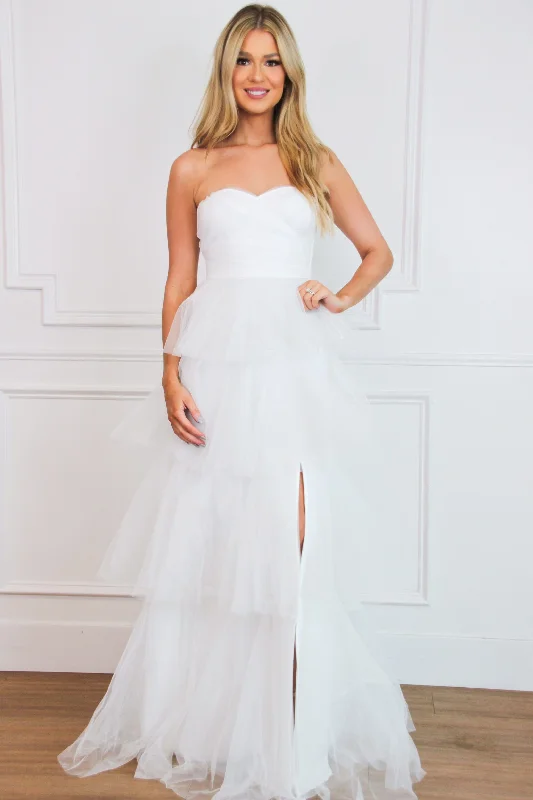 Fairytale State of Mind Tiered Tulle Maxi Dress: White Chic Boho Print Maxi Dress