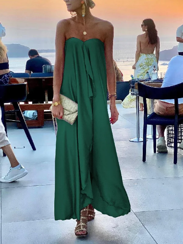 Fashion Sleeveless Off Shoulder Solid Irregular Maxi Dress Elegant Lace-Up Maxi Dress Fashion Sleeveless Off Shoulder Solid Irregular Maxi Dress Elegant Lace-Up Maxi Dress