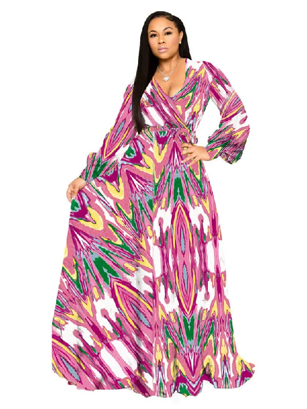 Floral Print Long Sleeve Maxi Dresses Classic Solid Maxi Dress