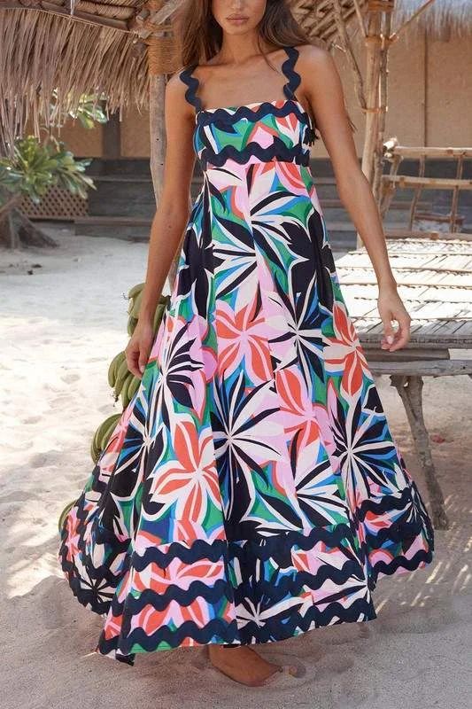 FLOWER CAMI MAXI DRESS Cozy Cold-Shoulder Maxi Dress