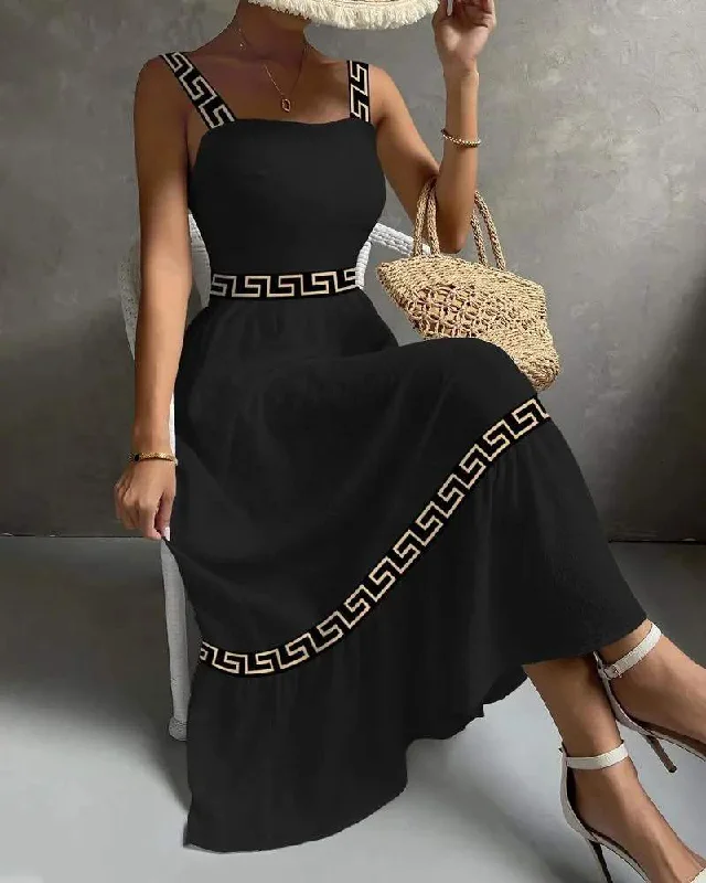 GEO TAPE PATCH SLEEVELESS MAXI DRESS Chic Summer Floral Maxi Dress