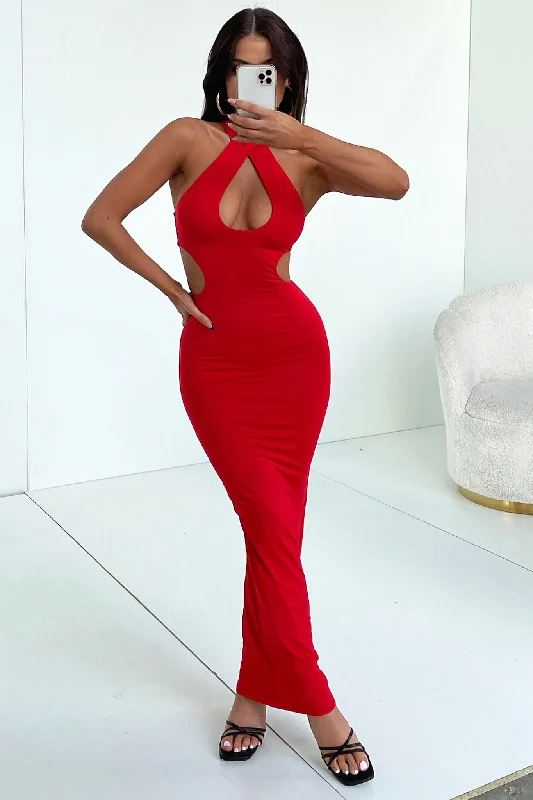 Gianna Maxi Dress - Red Stylish Maxi Dress with Frills