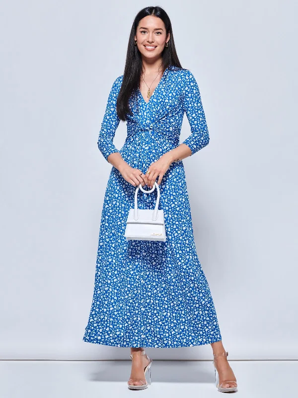 Hayat Twist Front Jersey Maxi Dress, Blue Floral Classic A-Line Maxi Dress