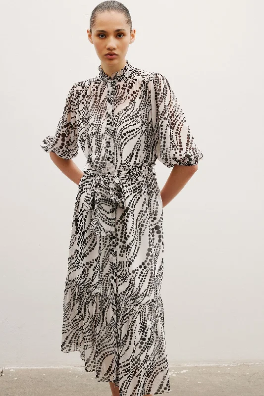 Jasmine Silk Maxi Dress | Off White & Black Elegant Tiered Maxi Dress