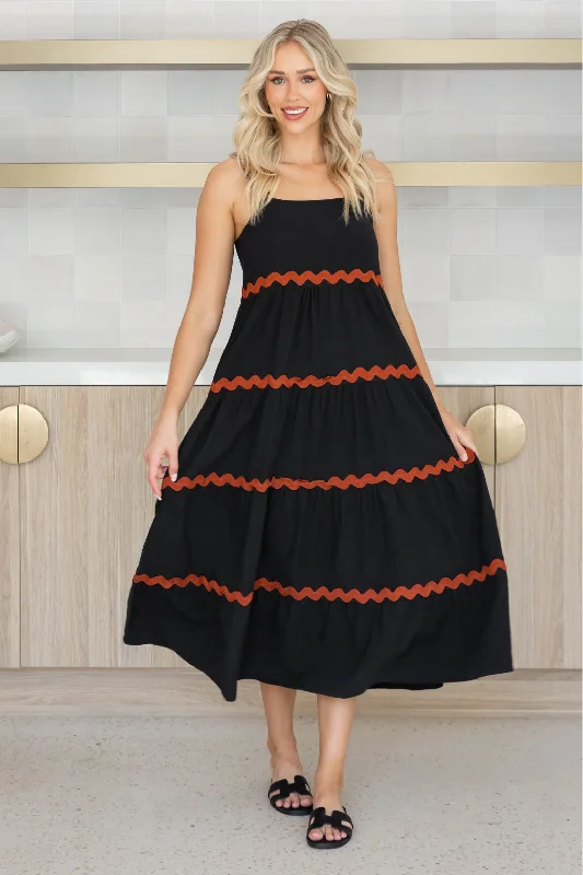 Kiki Linen Maxi Dress Black Rust Ric Rac Elegant Velvet Maxi Dress