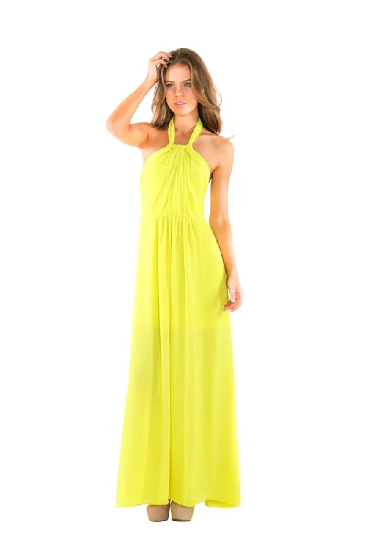 Naughty Grl Halter Chiffon Maxi Dress - Lemon Fashionable Button-Down Maxi Dress