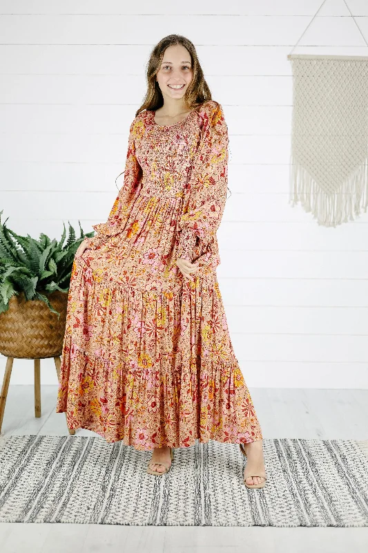 Mylah Floral Maxi Dress - Dusty Clay Elegant Velvet Maxi Dress