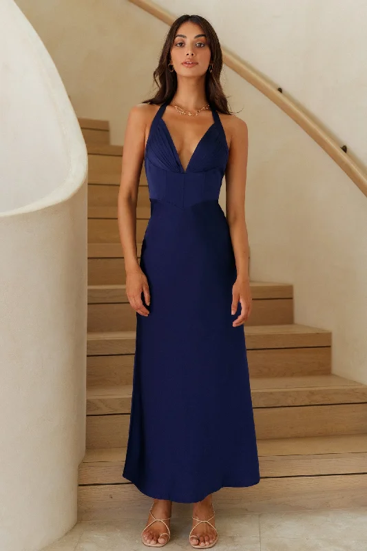 No Hesitating Maxi Dress Navy Cozy Ruffle Sleeve Maxi Dress