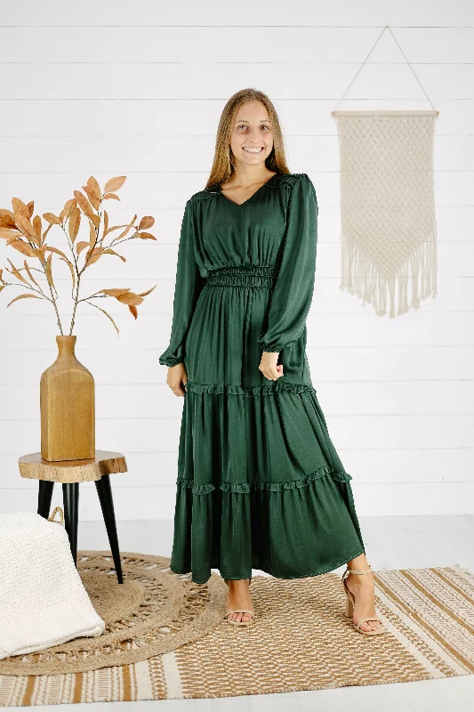 Nyah Maxi Dress - Hunter Green Elegant Velvet Maxi Dress