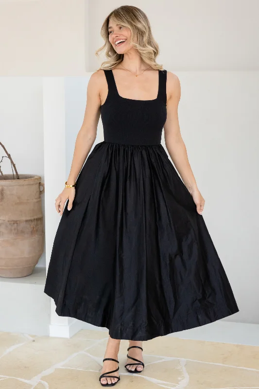 Odette Tank Maxi Dress Black Trendy Button Front Maxi Dress