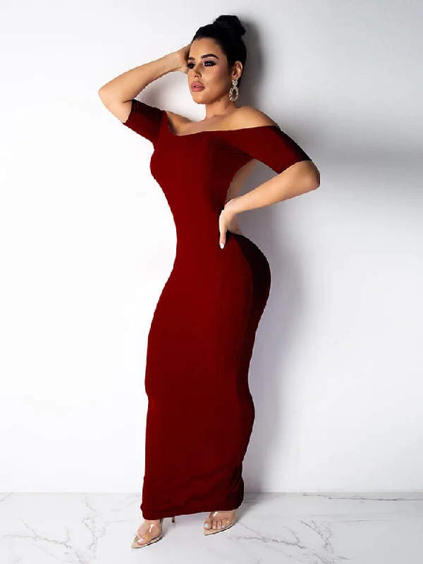 Off Shoulder Backless Rib Sheath Bodycon Maxi Dresses Trendy Button Front Maxi Dress Off Shoulder Backless Rib Sheath Bodycon Maxi Dresses Trendy Button Front Maxi Dress