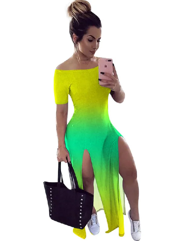 Off-Shoulder Side Slit Bandage Cocktail Party Maxi Dresses Comfortable Pleated Maxi Dress