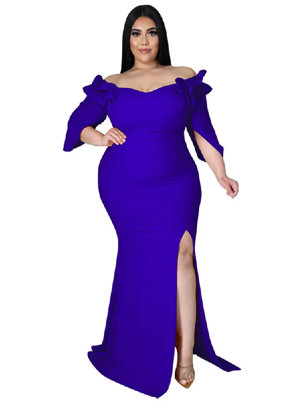 Off Shoulder Split Plus Size Maxi Dresses Fashionable Asymmetrical Maxi Dress