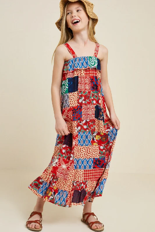 Patchwork Print Maxi Dress Comfortable Casual Maxi Dress
