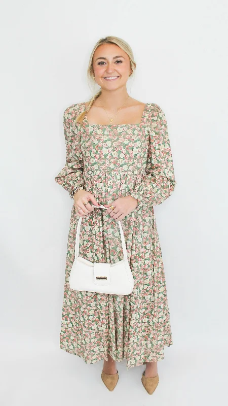 "Peak To Peak" Floral Square Neck Maxi Dress Elegant Sleeveless Maxi Dress