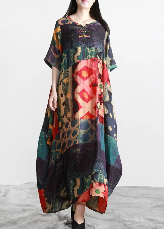 Plus Size O-Neck Print Button Maxi Dress Summer Comfortable Plunging Neckline Maxi Dress Plus Size O-Neck Print Button Maxi Dress Summer Comfortable Plunging Neckline Maxi Dress