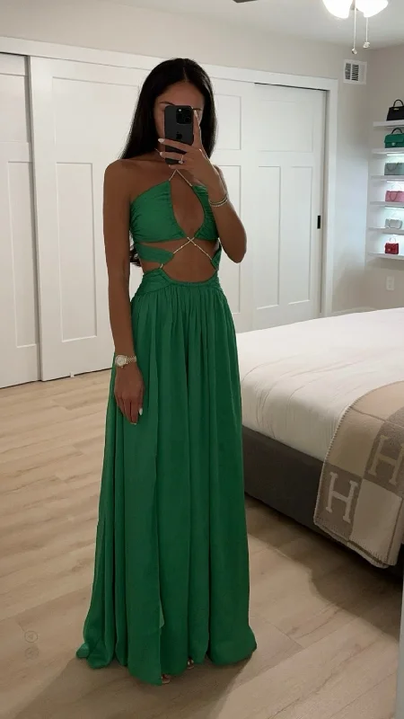 QUIN SILK MAXI DRESS Trendy Fit-and-Flare Maxi Dress