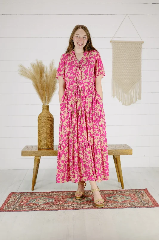 Raleigh Floral Maxi Dress - Rose Elegant Lace-Up Maxi Dress