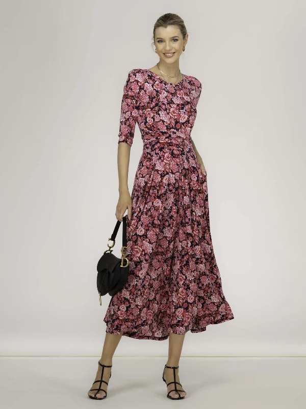 Sienna 3/4 Sleeve Maxi Dress, Floral Multi Fashionable Off-Shoulder Maxi Dress