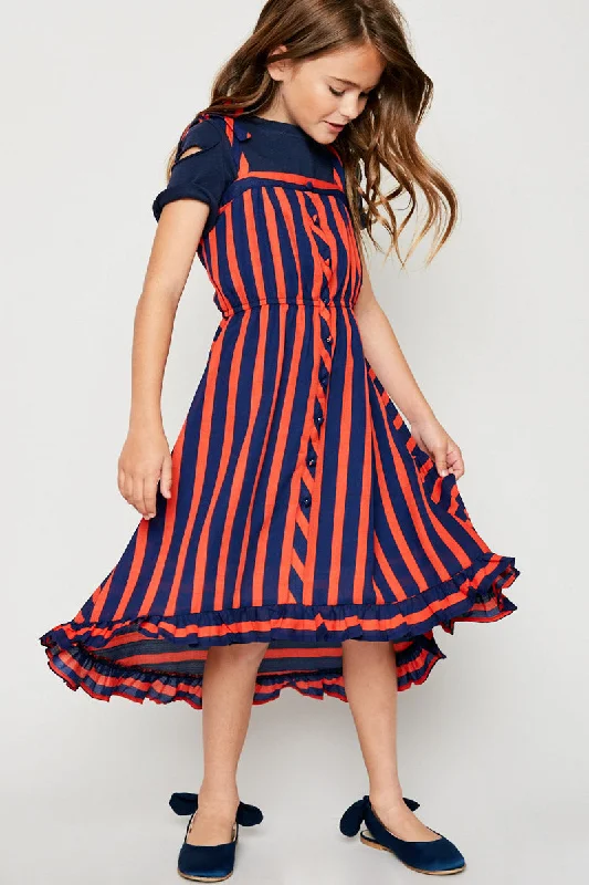 Striped Hi-Lo Maxi Dress Comfortable Satin Maxi Dress