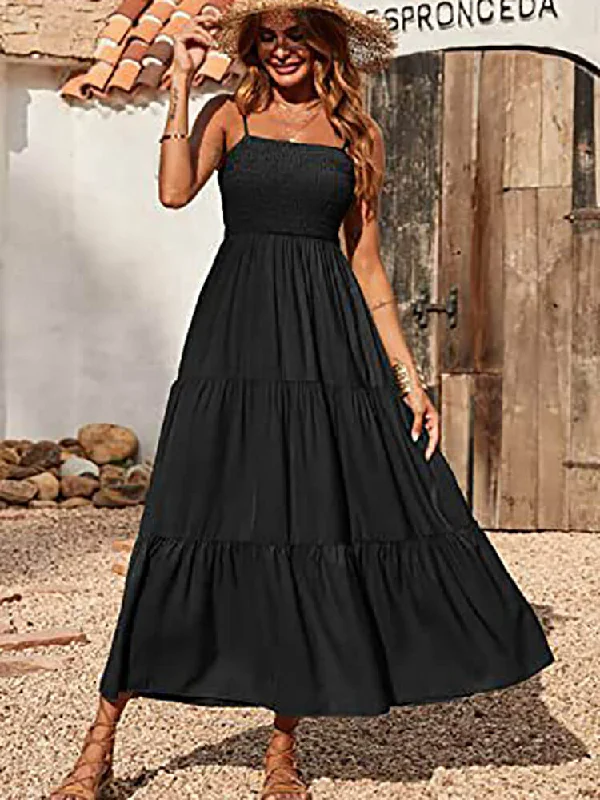 Spaghetti Strap Sleeveless Ruffle Bodycon Maxi Dresses Stylish A-Line Maxi Dress