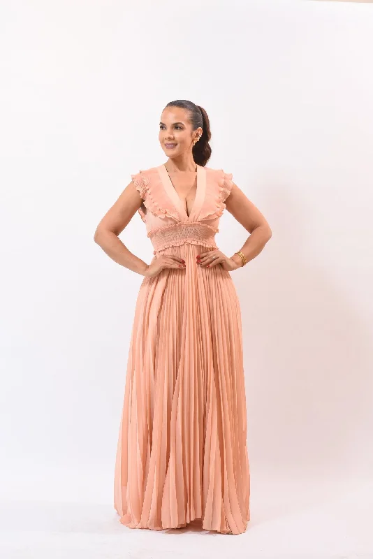 The Beauty Maxi Dress Coral Comfortable Ruffle Maxi Dress