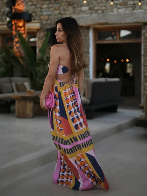 Blue Zone Planet | Tina's Halter Neck Printed Tube Top Maxi Dress Comfortable Fitted Maxi Dress