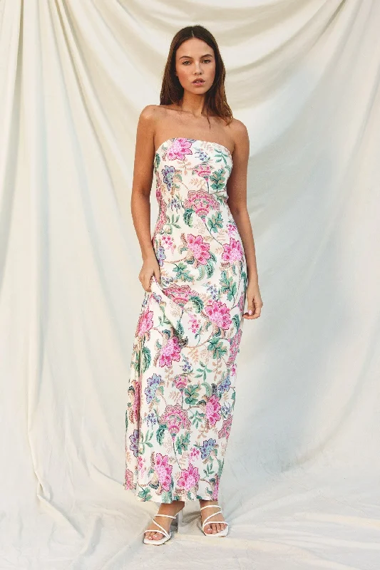 Wherever You Went Strapless Draped Back Maxi Dress Comfortable Pleated Maxi Dress